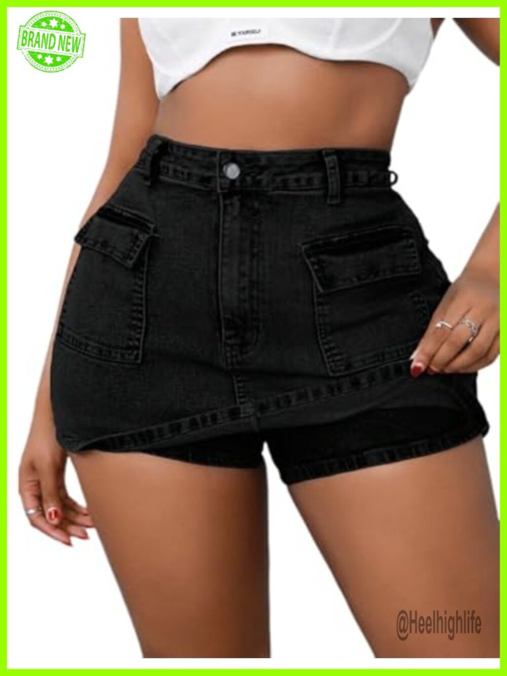 Plus Size High Waisted Denim Skort Stretchy Ripped Distressed Cutoff Frayed